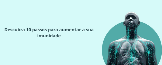 imagem do corpo humano em tons escuros mostrando os órgãos por dentro, o fundo é azul calro com os dizeres: 10 passos para aumentar a sua imunidade.